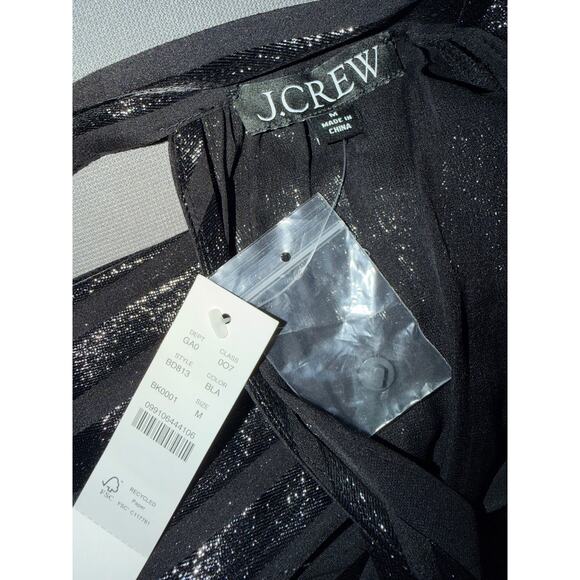 J.Crew Black Metallic Sheer Chiffon Mockneck Top, Bow/Tie Back Blouse Medium NEW - Picture 4 of 6